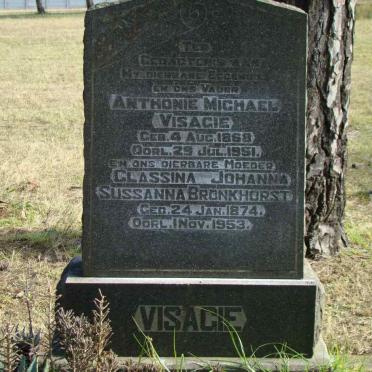 VISAGIE Anthonie Michael 1868-1951 &amp; Classina Johanna Sussanna BRONKHORST 1874-1953