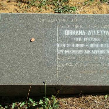? Dirkana Alletta nee COETZEE 1892-1959