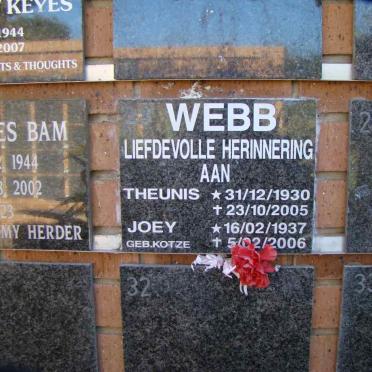 WEBB Theunis 1930-2005 &amp; Joey KOTZE 1937-2006