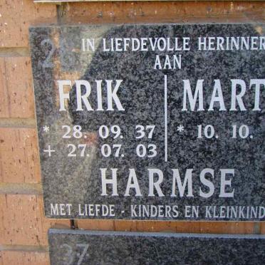 HARMSE Frik 1937-2003 &amp; Martie 1937-