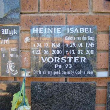 VORSTER Heinie 1968-2000 :: VORSTER Isabel nee VAN DEN BERG 1945-2001