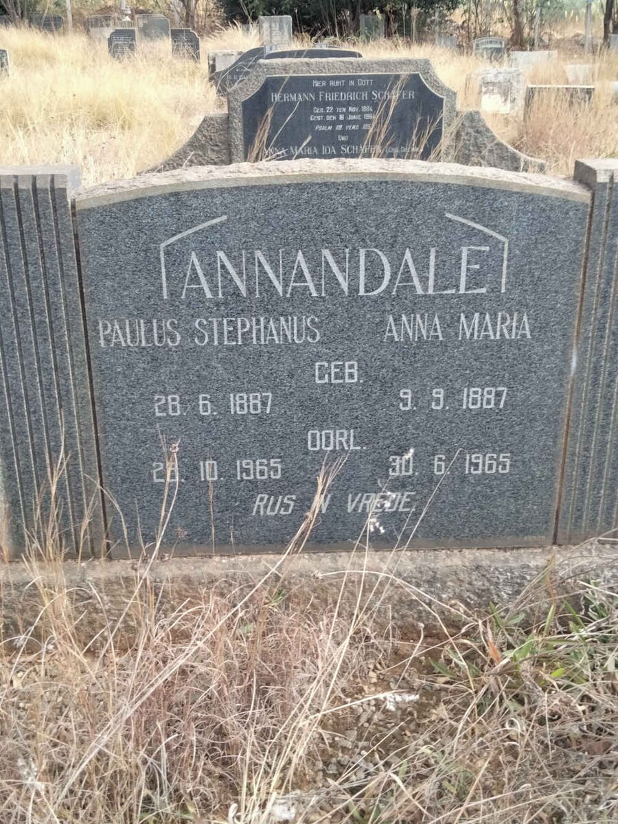 ANNANDALE Paulus Stephanus 1887-1965 & Anna Maria 1887-1965