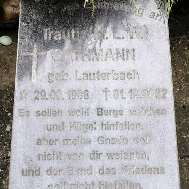 GATHMANN Trauti Marie Lydia Waldtraut nee LAUTERBACH 1908-2002