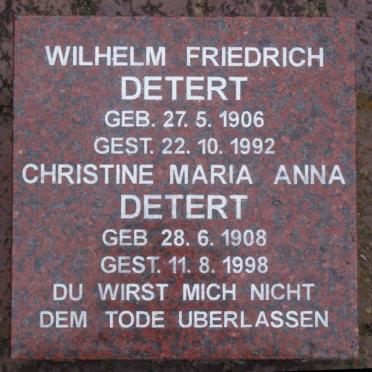 DETERT Wilhelm Friedrich 1906-1992 &amp; Christine Maria Anna 1908-1998