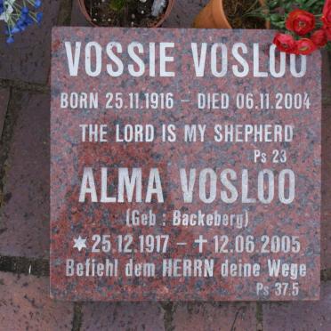 VOSLOO Vossie 1916-2004 &amp; Alma BACKEBERG 1917-2005