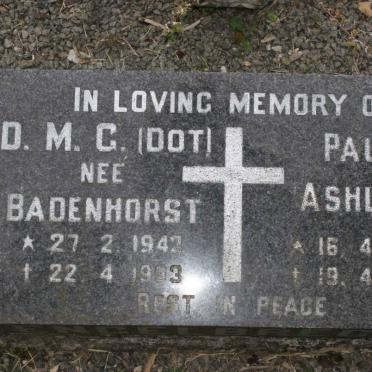 ENGELBRECHT D.M.G. nee BADENHORST 1942-1993 :: ENGELBRECHT Paul Ashley 1967-1995