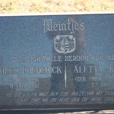 MEINTJES Charles Frederick 1896-1980 &amp; Aletta Johanna FRIEND 1897-1980