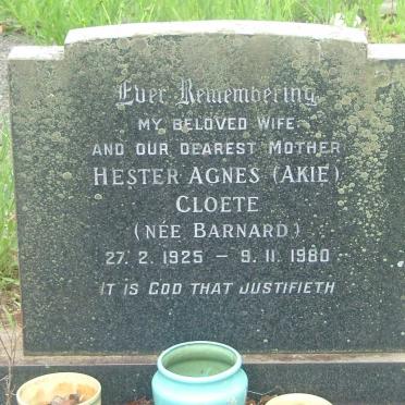 CLOETE Hester Agnes nee BARNARD 1925-1980