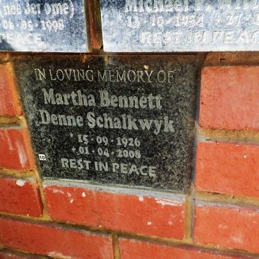 SCHALKWYK Martha Bennett Denne 1926-2008