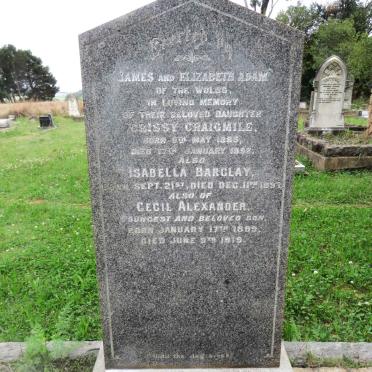 ADAM Crissy Craigmile 1885-1892 :: ADAM Isabella Barclay -1897 :: ADAM Cecil Alexander 1899-1919