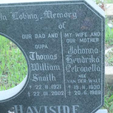 HAVISIDE Thomas William Snaith 1921-2002 &amp; Johanna Hendrika Petronella VAN DER WALT 1930-1988