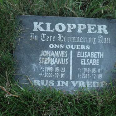 KLOPPER Johannes Stephanus 1943-2000 &amp; Elisabeth Elsabe 1949-2013