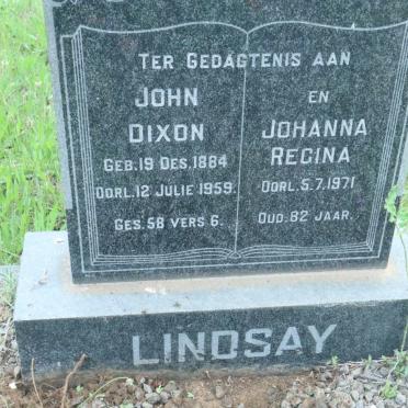 LINDSAY John Dixon 1884-1959 &amp; Johanna Regina -1971