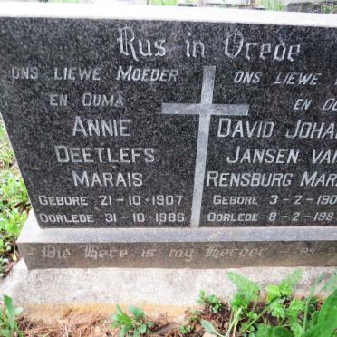 MARAIS David Johannes Jansen van Rensburg 1905-1987 &amp; Annie Deetlefs 1907-1986