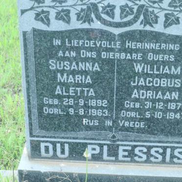 PLESSIS William Jacobus Adriaan, du 1871-1947 &amp; Susanna Maria Aletta 1892-1963