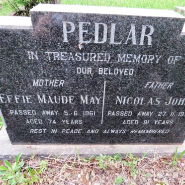 PEDLAR Nicolas John -1973 &amp; Effie Maude May -1961