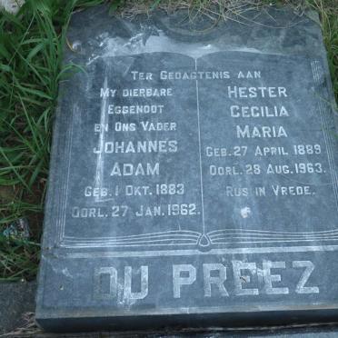 PREEZ Johannes Adam, du 1883-1962 &amp; Hester Cecilia Maria 1889-1963