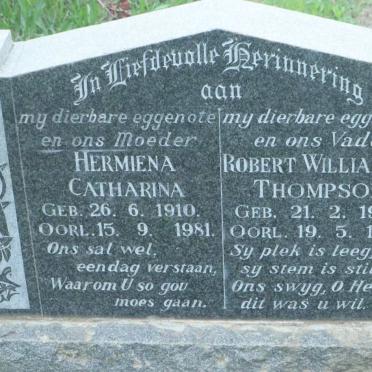 THOMPSON Robert Williamson 1907-1957 &amp; Hermiena Catharina 1910-1981