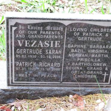 VEZASIE Patrick Richard 1925-2009 &amp; Gertrude Sarah 1930-2006