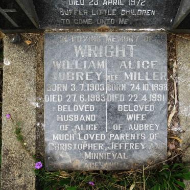 WRIGHT William Aubrey 1903-1983 &amp; Alice MILLER 1898-1991