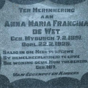 WET Anna Maria Francina, de nee MYBURGH 1891-1926