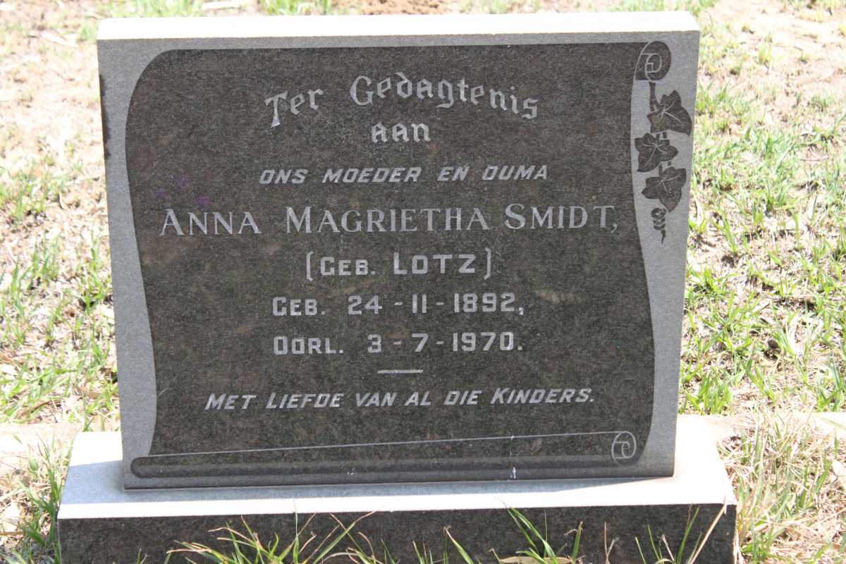 SMIDT Anna Magrietha nee LOTZ 1892-1970