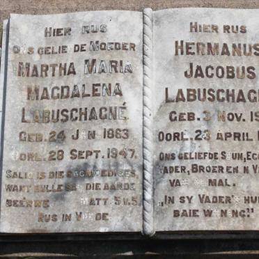 LABUSCHAGNE Hermanus Jacobus 1914-1946 &amp; Martha Maria Magdalena 1863-1947