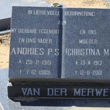 MERWE Andries P.S., van der  1915-1989 &amp; Christina M. 1913-2001