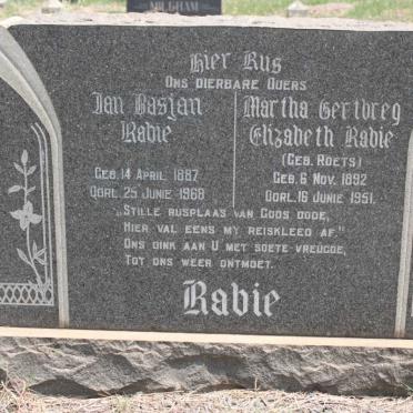 RABIE Jan Basjan 1887-1968 &amp; Martha Gertbreg Elizabeth ROETS 1892-1951