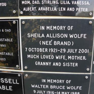 WOLFE Sheila Allison nee BRAND 1921-2001