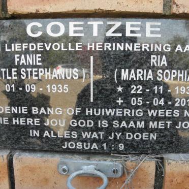 COETZEE Bertle Stephanus 1935- &amp; Maria Sophia 1936-2012
