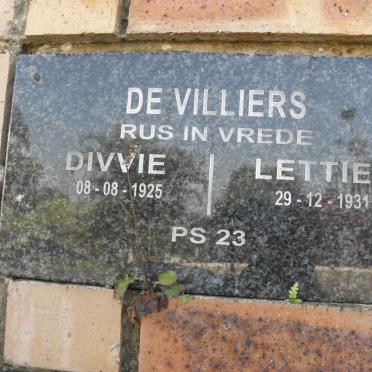 VILLIERS Divvie, de -1925 &amp; Lettie -1931