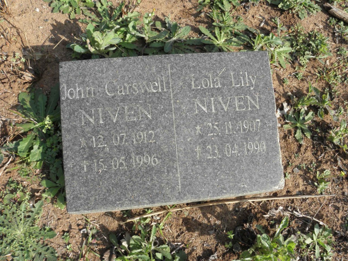 NIVEN John Carswell 1912-1996 &amp; Lola Lily 1907-1990