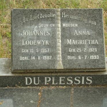 PLESSIS  Anna Magrietha  1925-1993 :: DU PLESSIS Johannes Lodewyk 1957-1982