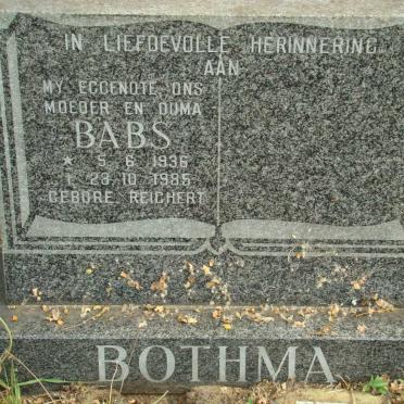 BOTHMA Babs nee REICHERT 1936-1985