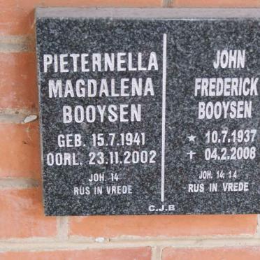 BOOYSEN John Frederick 1937-2008 &amp; Pieternella Magdalena 1941-2002