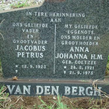 BERG Jacobus Petrus, van den 1923- &amp; Anna Johanna H.M. COETZEE 1921-1975