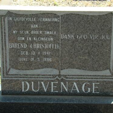 DUVENAGE Barend Christoffel 1961-1986