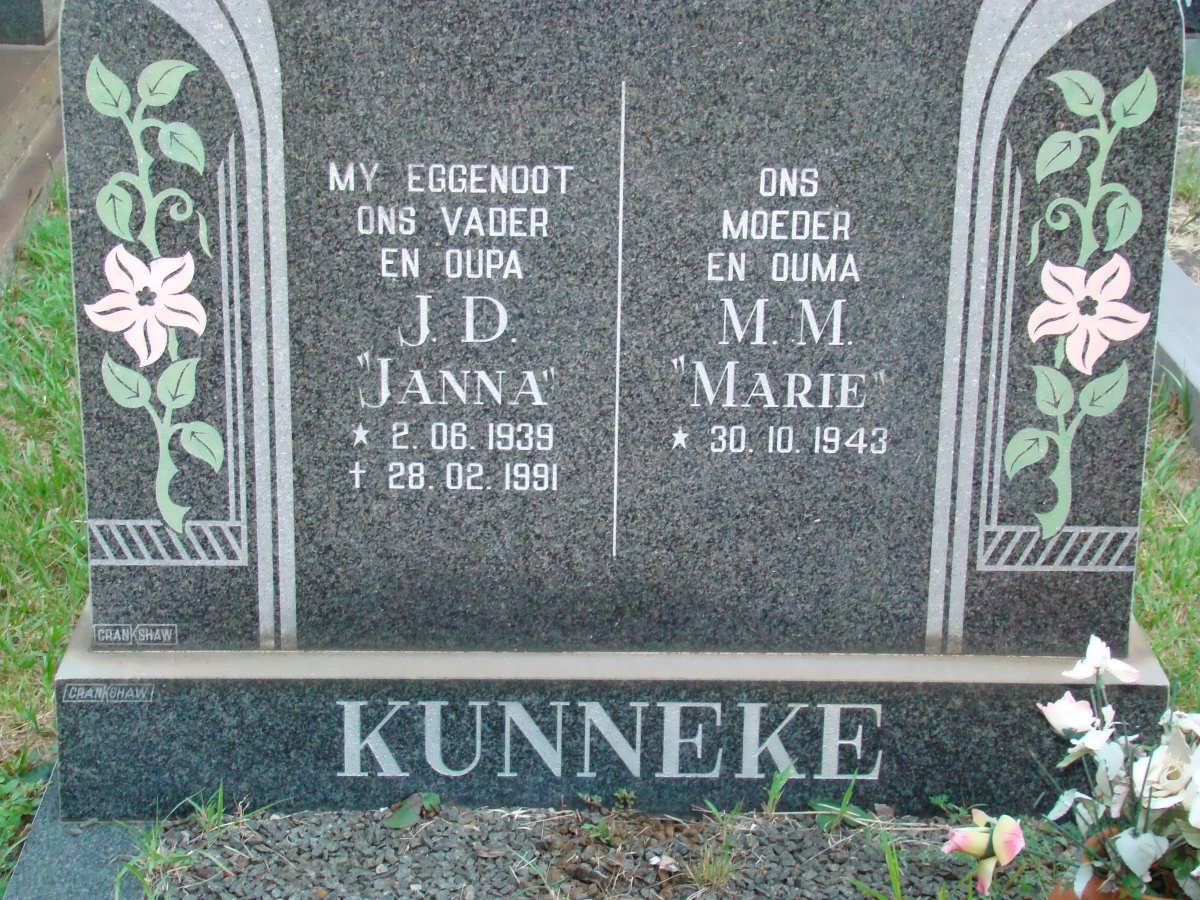 KUNNEKE J.D. 1939-1991 &amp; M.M. 1943-