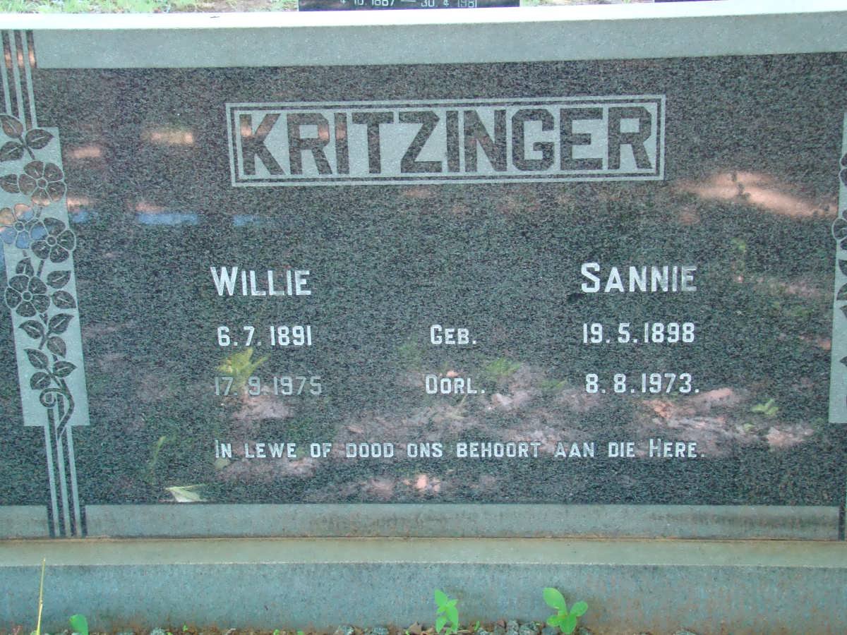 KRITZINGER Willie 1891-1975 &amp; Sannie 1898-1973