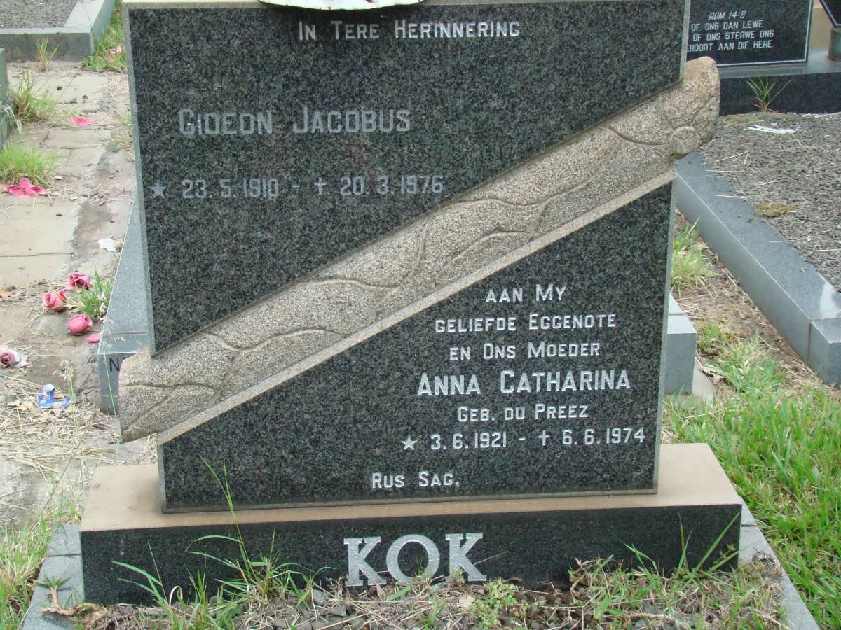 KOK Gideon Jacobus 1910-1976 &amp; Anna Catharina DU PREEZ 1921-1974