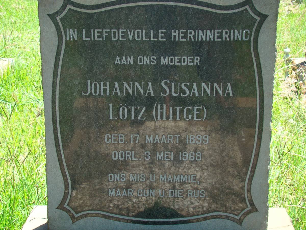 LÖTZ Johanna Susanna nee HITGE 1899-1968