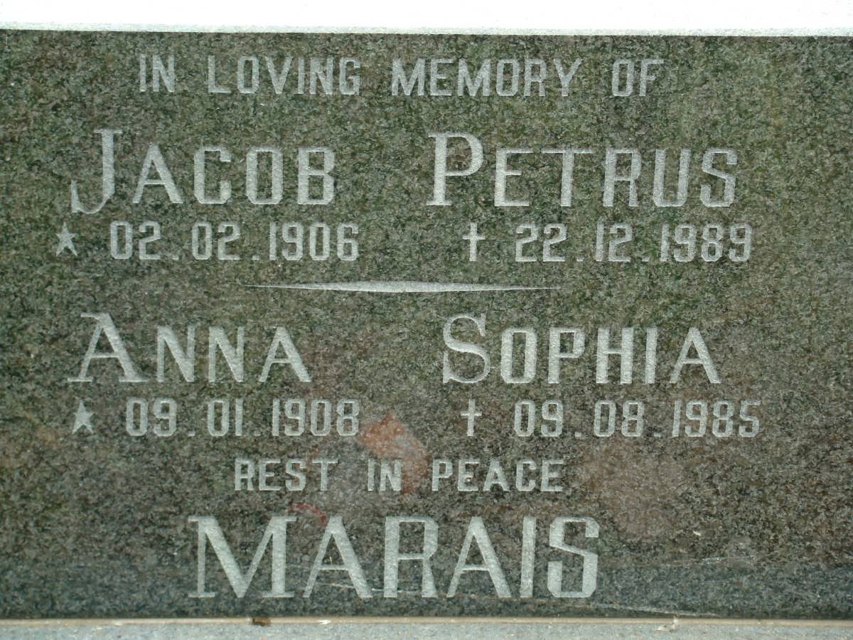 MARAIS Jacob Petrus 1906-1989 &amp; Anna Sophia 1908-1985