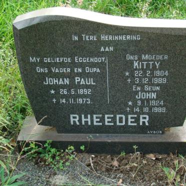 RHEEDER Johan Paul 1892-1973 &amp; Kitty 1904-1989 :: RHEEDER John 1924-1989