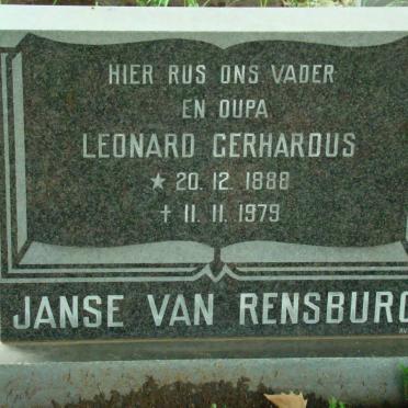 RENSBURG Leonard Gerhardus, Janse van 1888-1979