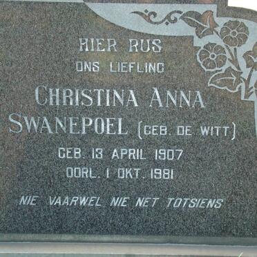 SWANEPOEL Christina Anna nee DE WITT 1907-1981