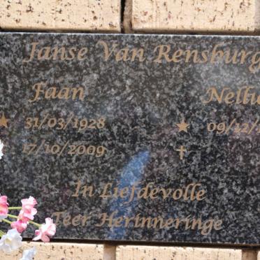 RENSBURG Faan, Jansen van 1928-2009 &amp; Nellie 1933-