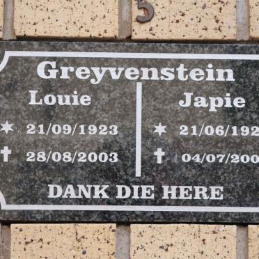 GREYVENSTEIN Japie 1922-2007 &amp; Louie 1923-2003