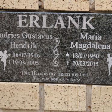 ERLANK Andries Gustavus Hendrik 1946-2005 &amp; Maria Magdalena 1950-2015