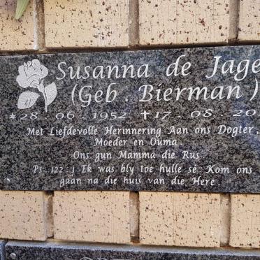 JAGER Susanna, de nee BIERMAN 1952-2016